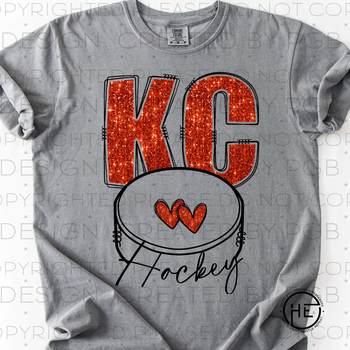 KC Orange Glitter Hockey & Hearts - DTF Transfer