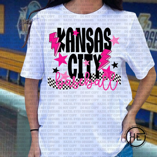 Pink Checker KC Baseball - DTF Transfer
