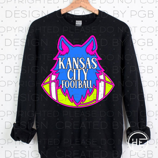Kansas City Football Neon Wolf- DTF Transfer