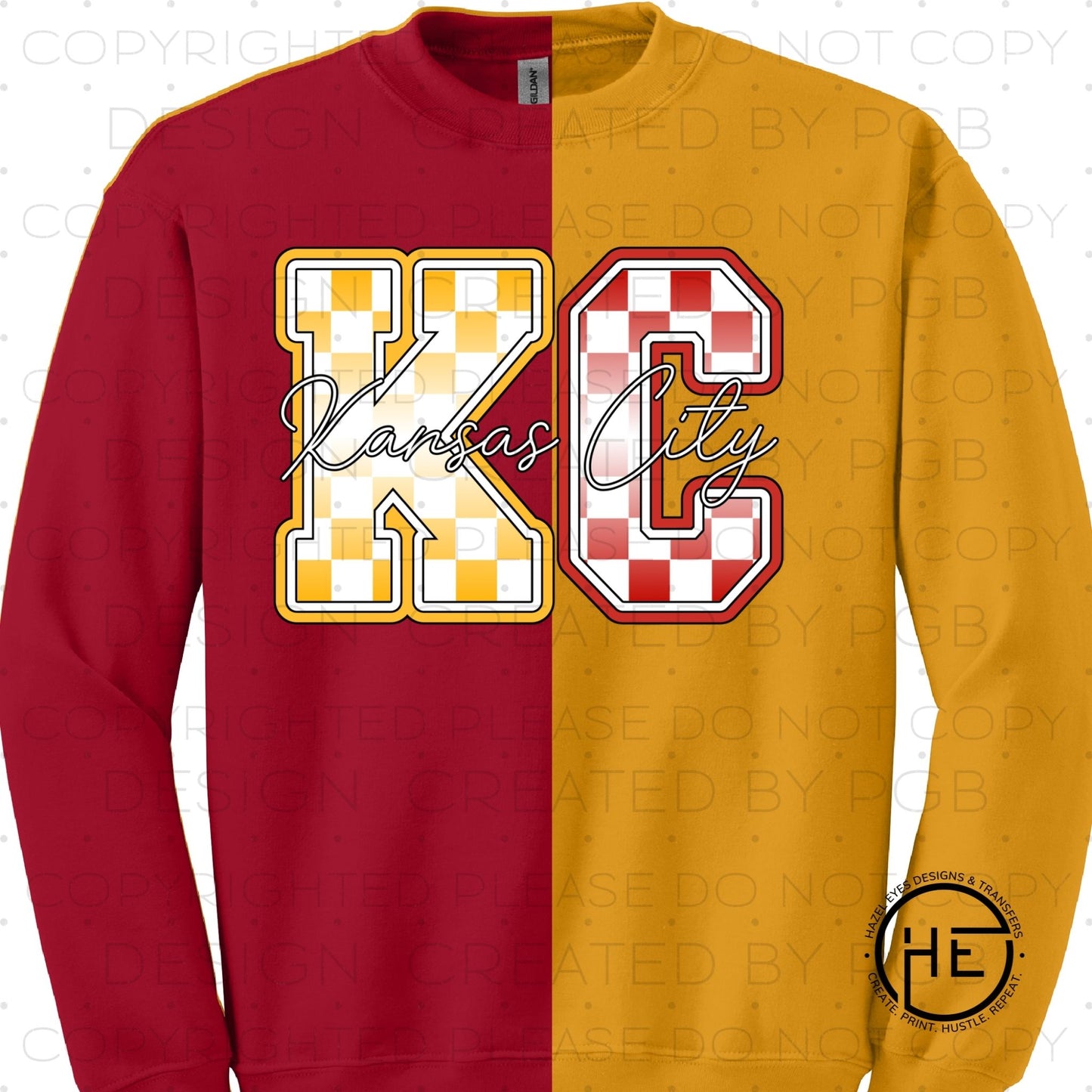 KC Checker Split Gold/Red - DTF Transfer
