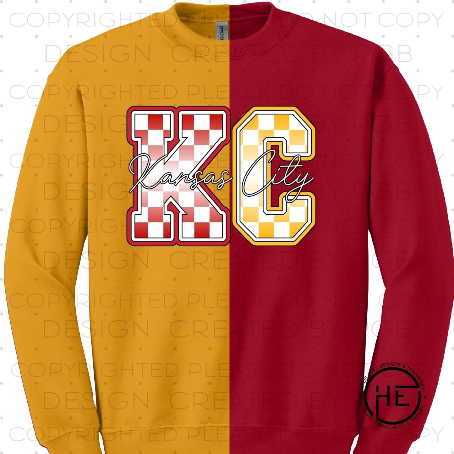 KC Checker Split Red/Gold - DTF Transfer