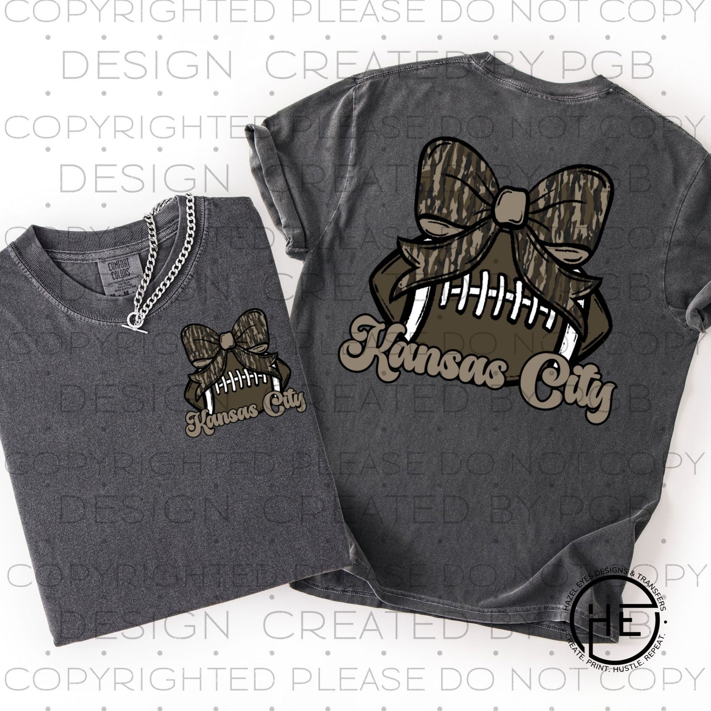 Camo KC Bow & Football - DTF Transfer