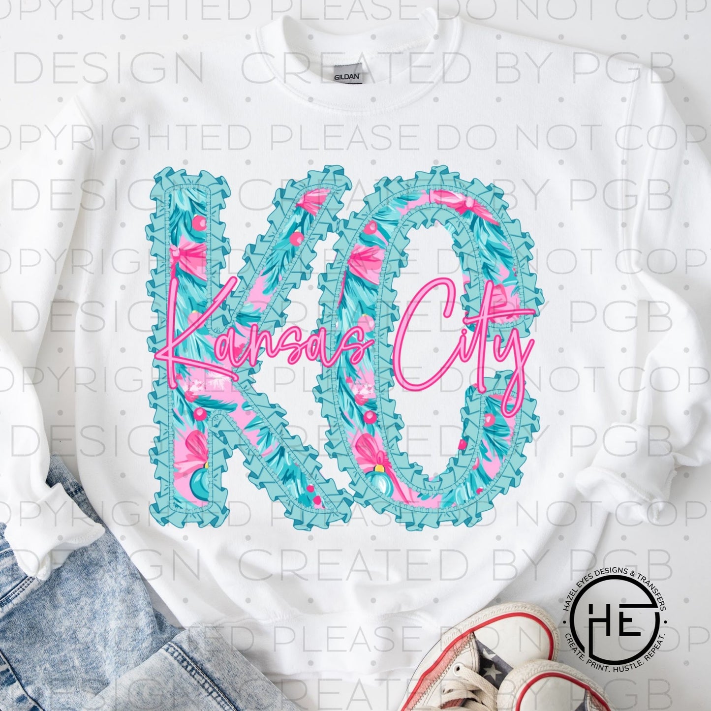 Ruffle Outline KC Aqua Christmas - DTF Transfer