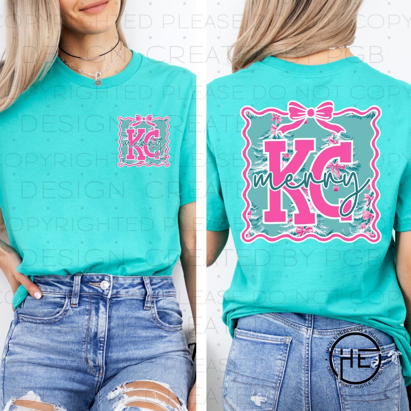 Bow Framed KC Aqua Christmas - DTF Transfer