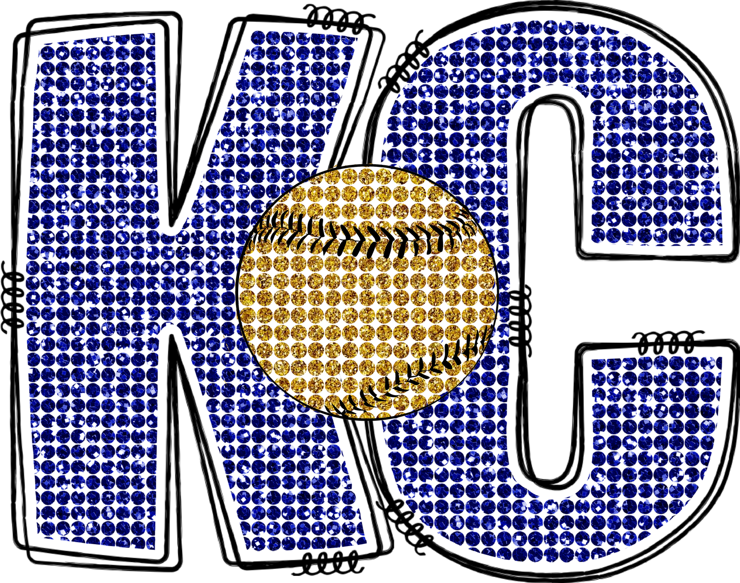 Blue and gold KC baseball - dtf transfer