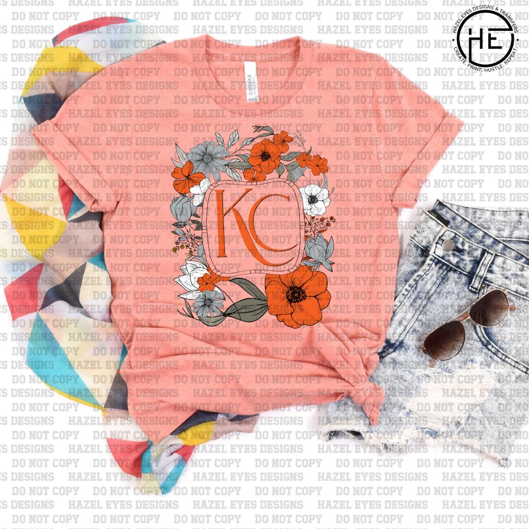 KC Orange Floral DTF Transfer