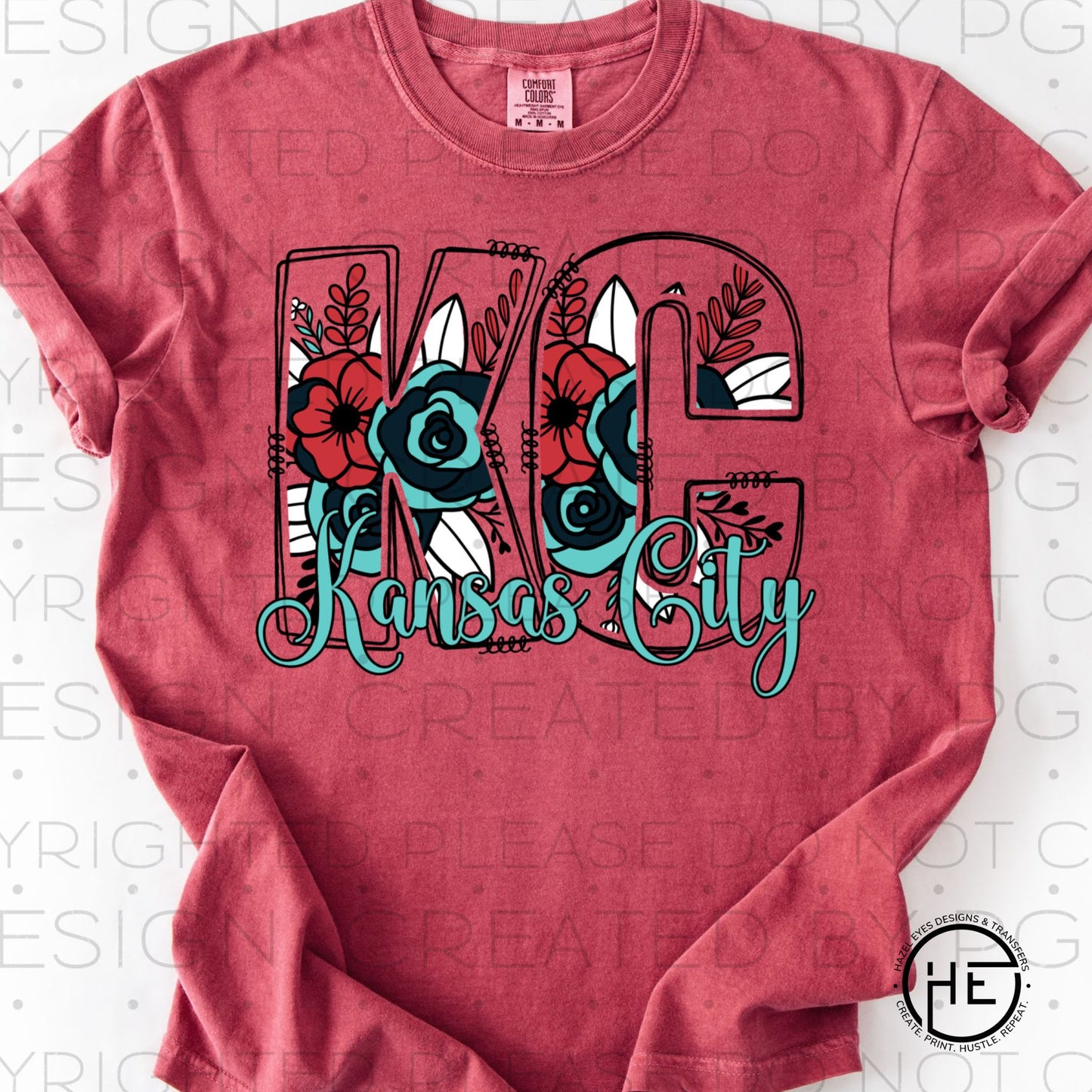 KC Teal & Red Floral - DTF Transfer