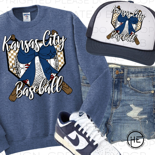 Kansas City Home Plate Baseball Bow  - DTF Transfer