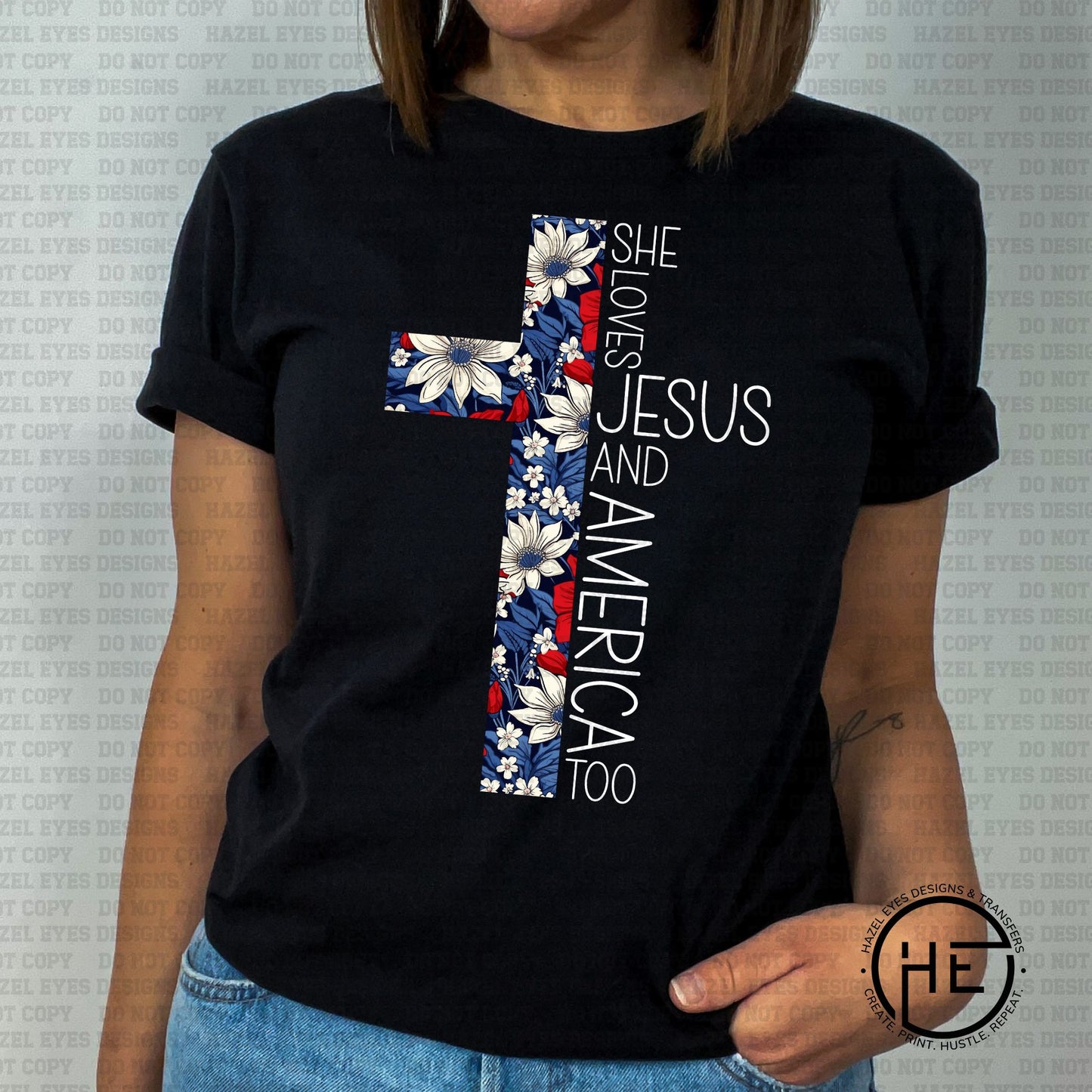 Loves Jesus Floral Cross - DTF Transfer