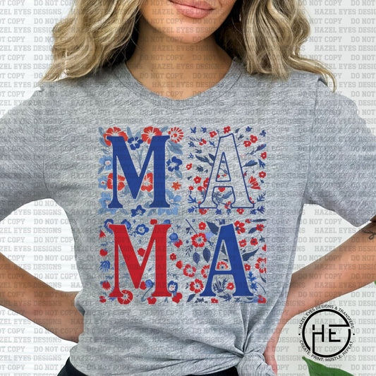 Mama Floral Red, White & Blue - DTF Transfer