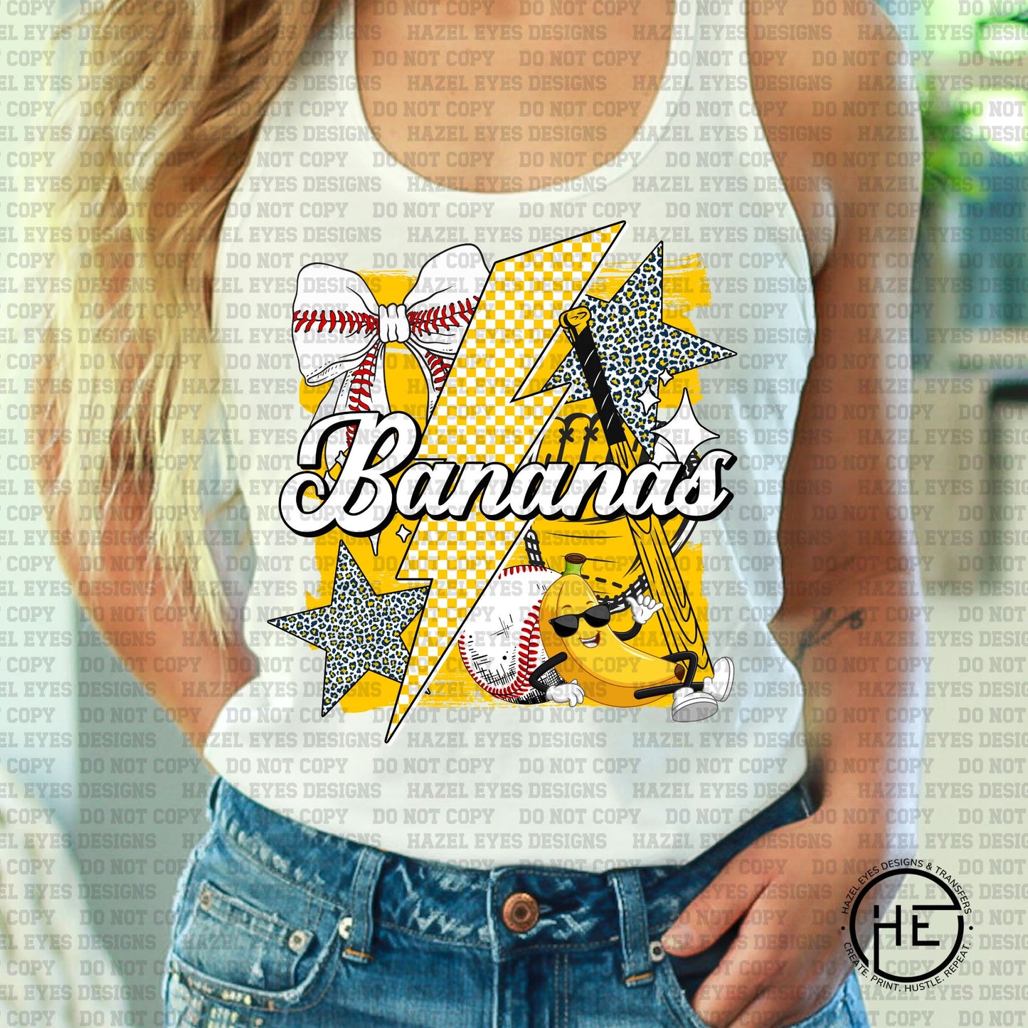 Lightning, Bows & Banana Baseball - DTF Transfer
