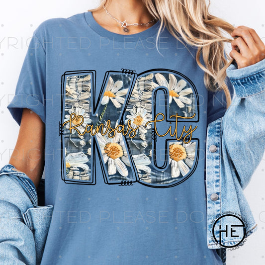 KC Navy Daisy Floral- DTF Transfer