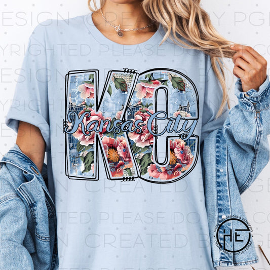 KC Blue & Mauve Floral- DTF Transfer