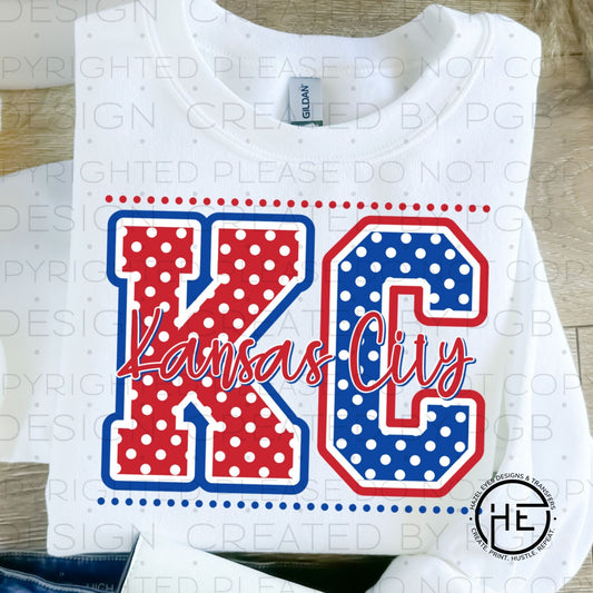 KC Red, White & Blue Polka Dot- DTF Transfer