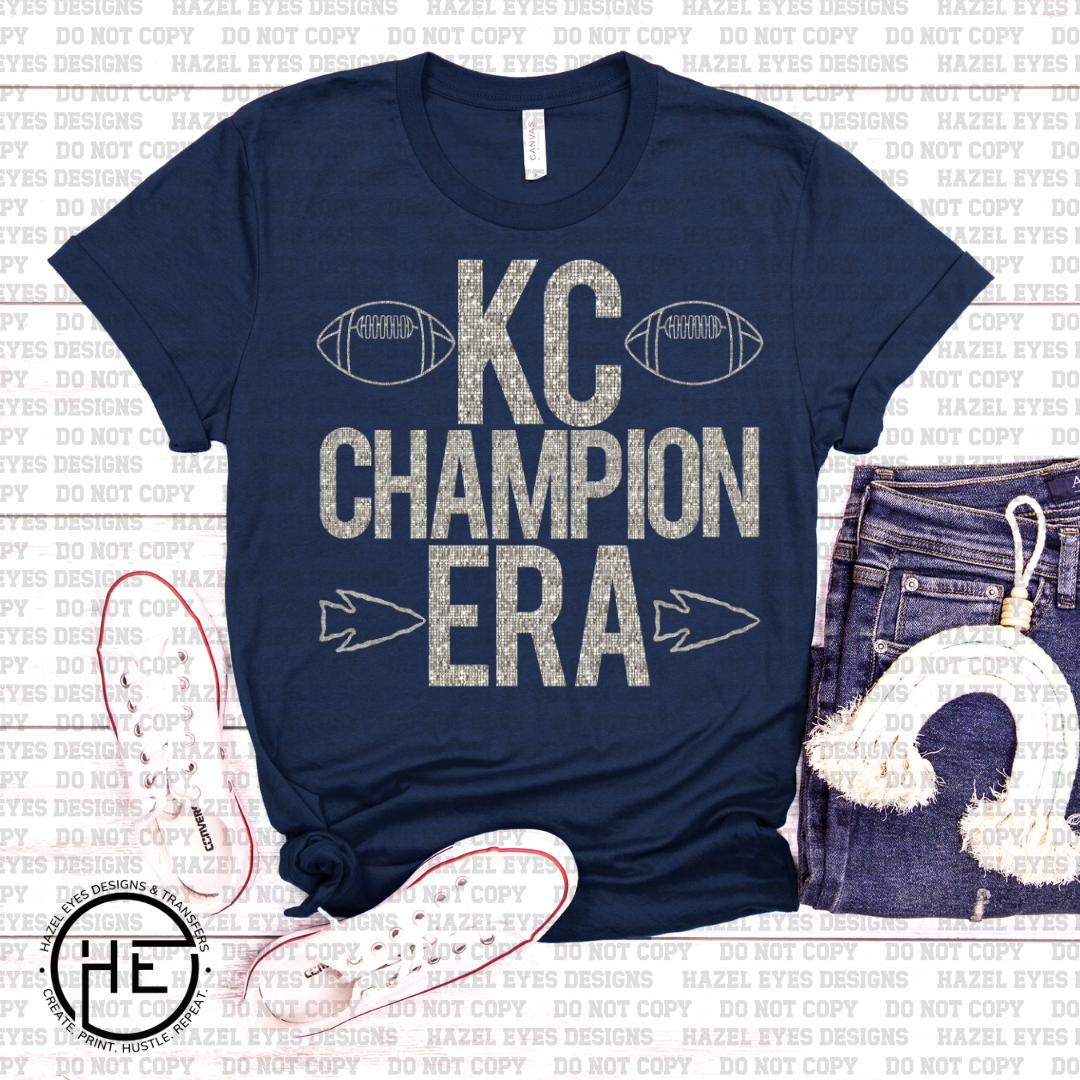 KC Champion Silver Sequin DTF Transfer