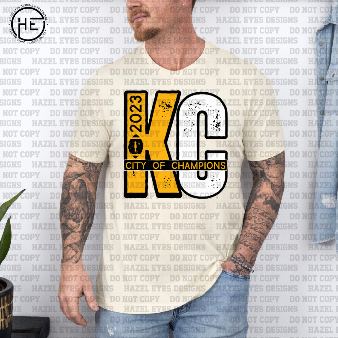 KC City Of Champs Yellow White DTF Transfer