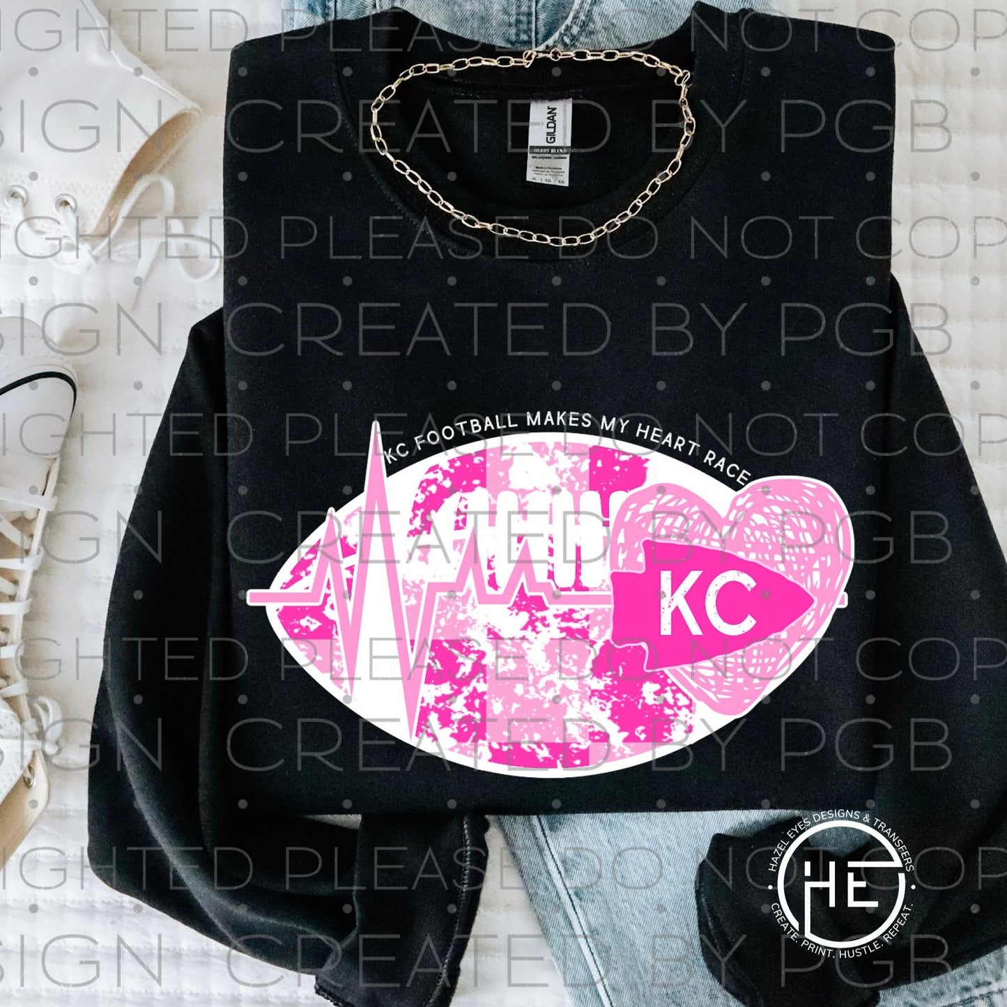 Pink KC Football Heart Race- DTF Transfer