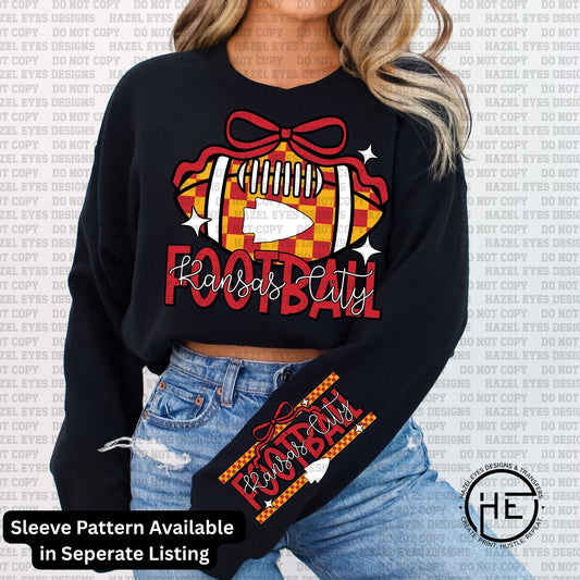 KC Checker Football Bow - DTF Transfer