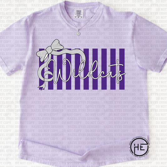 Wildcats Purple and White Striped Design with Bow - DTF Transfer