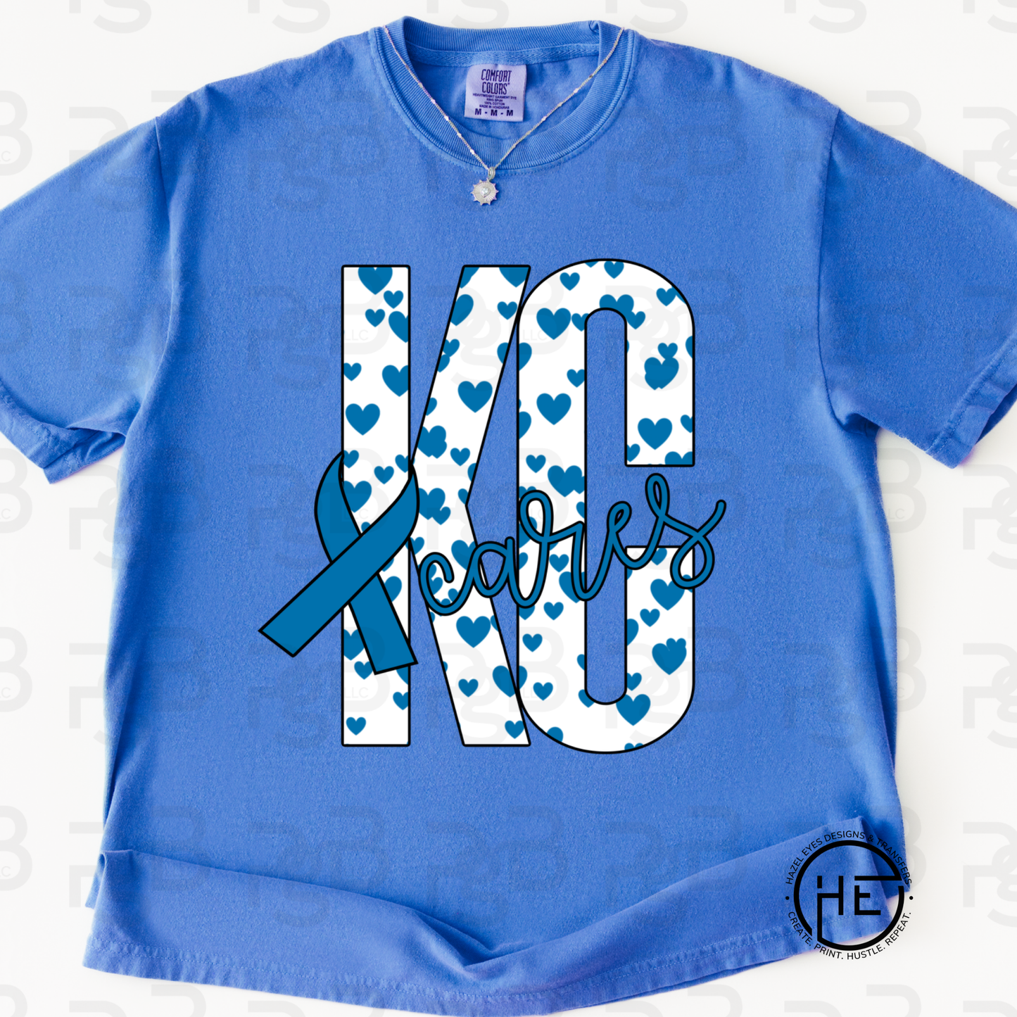 KC Blue Ribbon Awareness with Hearts - DTF Transfer