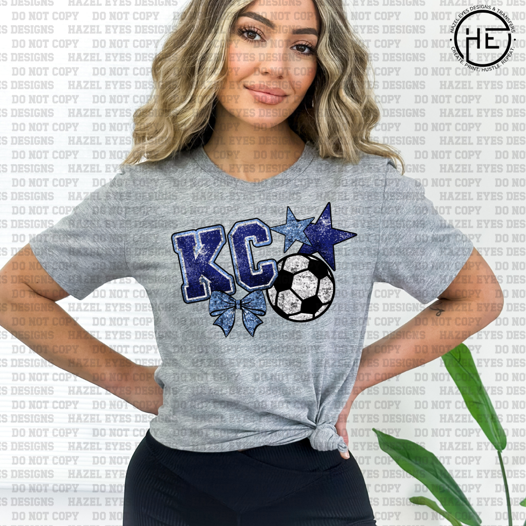 KC Blue Bow Soccer DTF Transfer