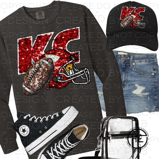 KC Football Helmet Faux Glitter  - DTF Transfer