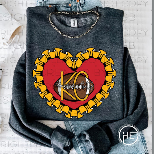 KC Ruffle Heart Football - DTF Transfer