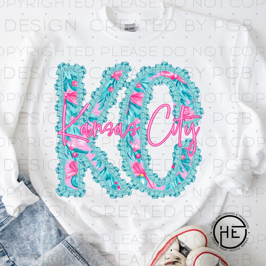 Ruffle Outline KC Aqua Christmas - DTF Transfer
