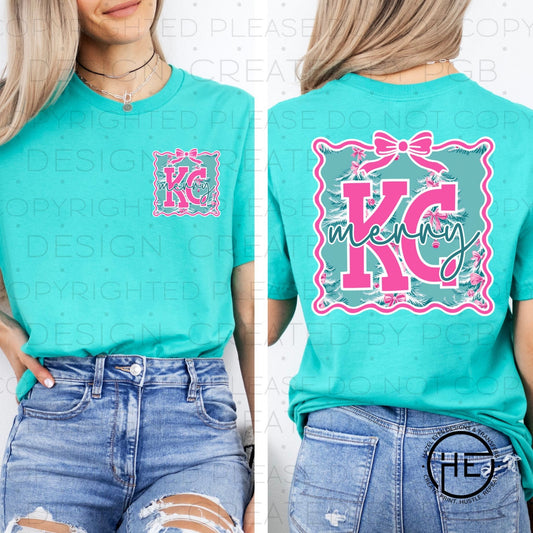 Bow Framed KC Aqua Christmas - DTF Transfer