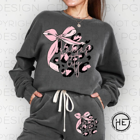 Pink Leopard Bow Kansas City - DTF Transfer