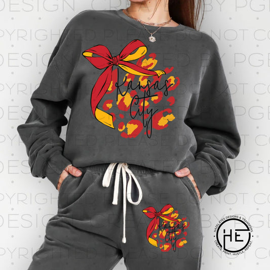 Red/Gold Leopard Bow Kansas City - DTF Transfer