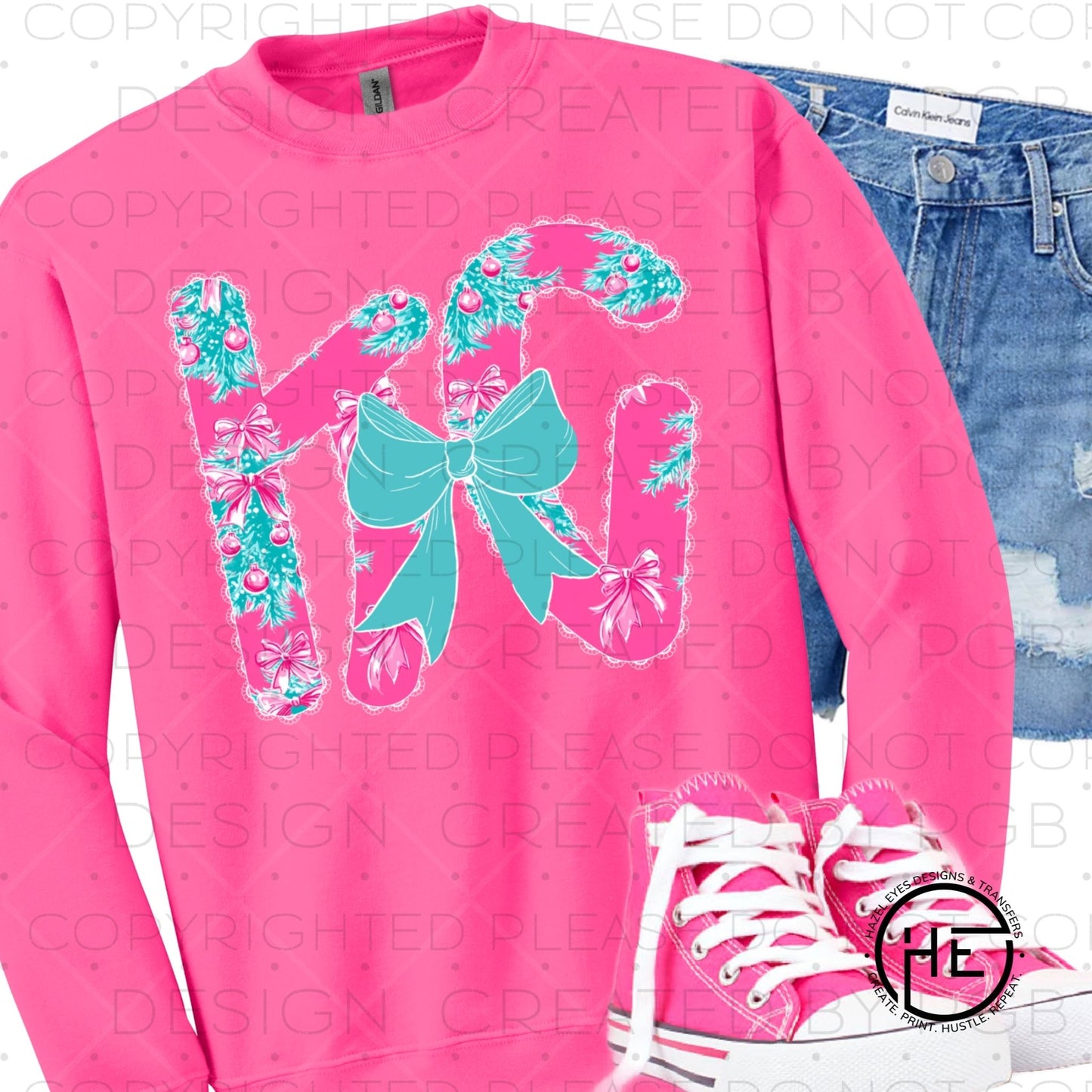 Lace Outline KC Aqua Christmas - DTF Transfer
