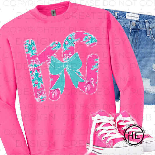Lace Outline KC Aqua Christmas - DTF Transfer