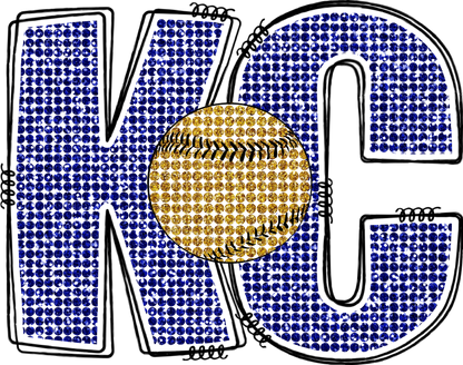 Blue and gold KC baseball - dtf transfer