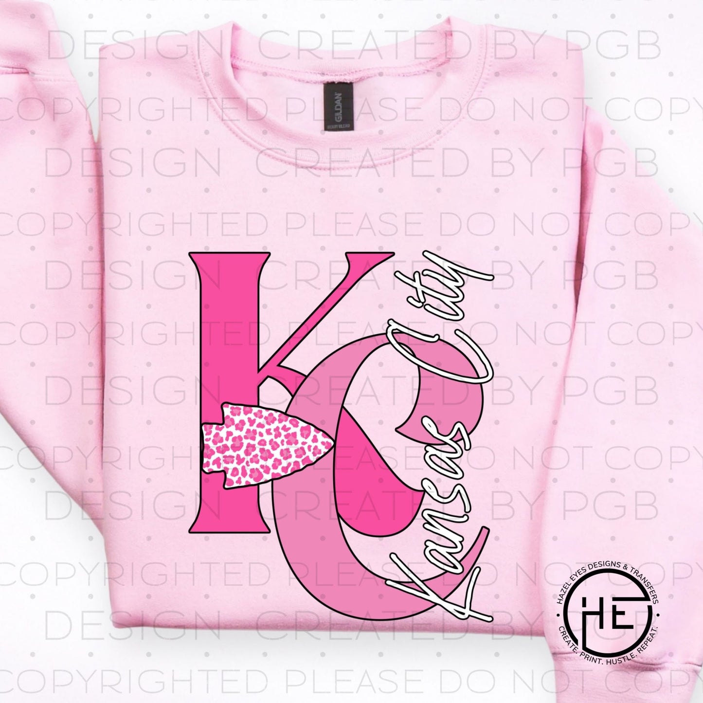 KC initials with arrowhead Pink