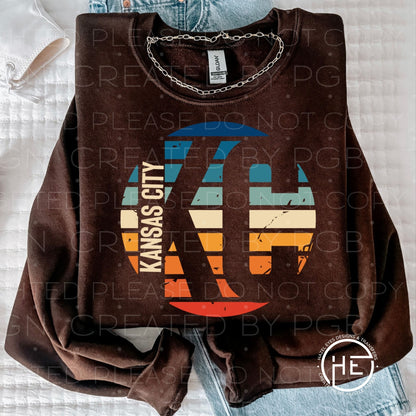 Retro circle KC initials - DTF transfer