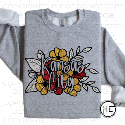 Kansas CIty floral red and gold - DTF transfer