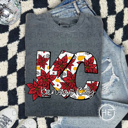 Poinsettia KC initials - DTF transfer