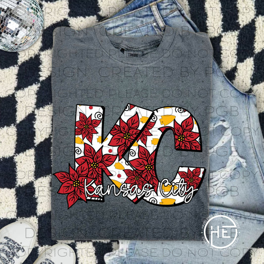 Poinsettia KC initials - DTF transfer