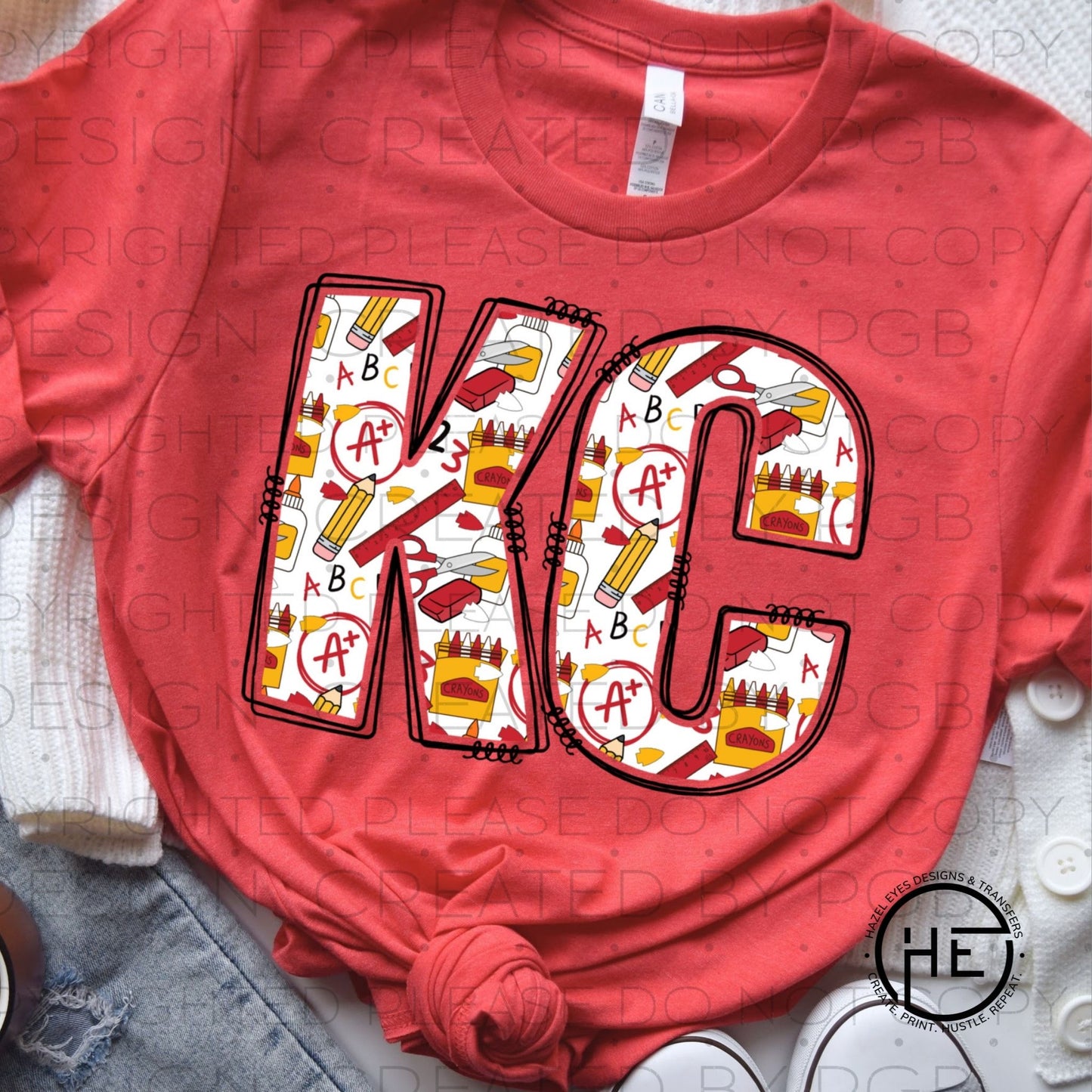 Kansas City initials with school fun - DTF transfer