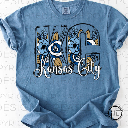 KC Blue & Tan Floral - DTF Transfer