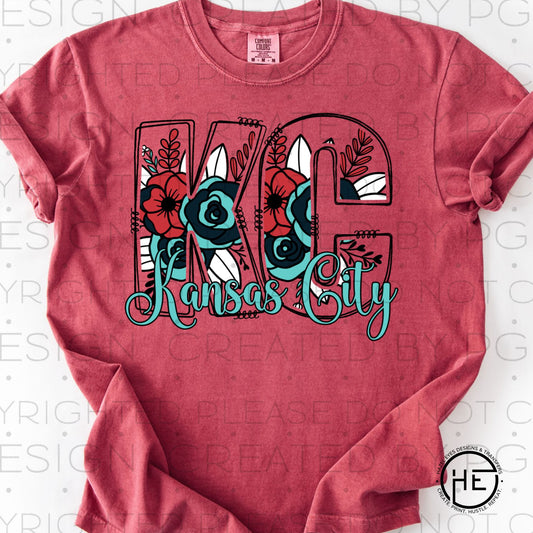 KC Teal & Red Floral - DTF Transfer