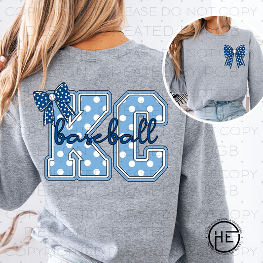 Blue Bow Polka Dot Baseball - DTF Transfer