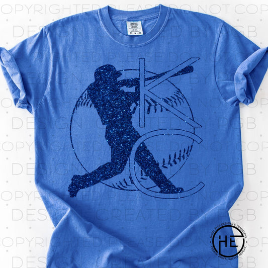 Faux Glitter Blue Baseball Silhouette - DTF Transfer