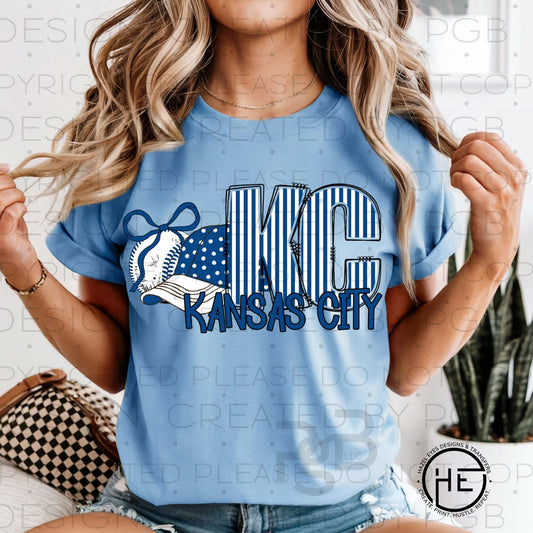 Pinstripe & Polka Dot KC Baseball - DTF Transfer