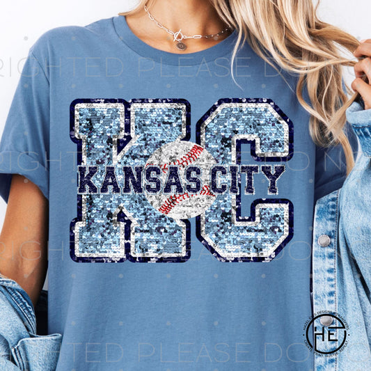 KC sparkle initials baseball - dtf transfer