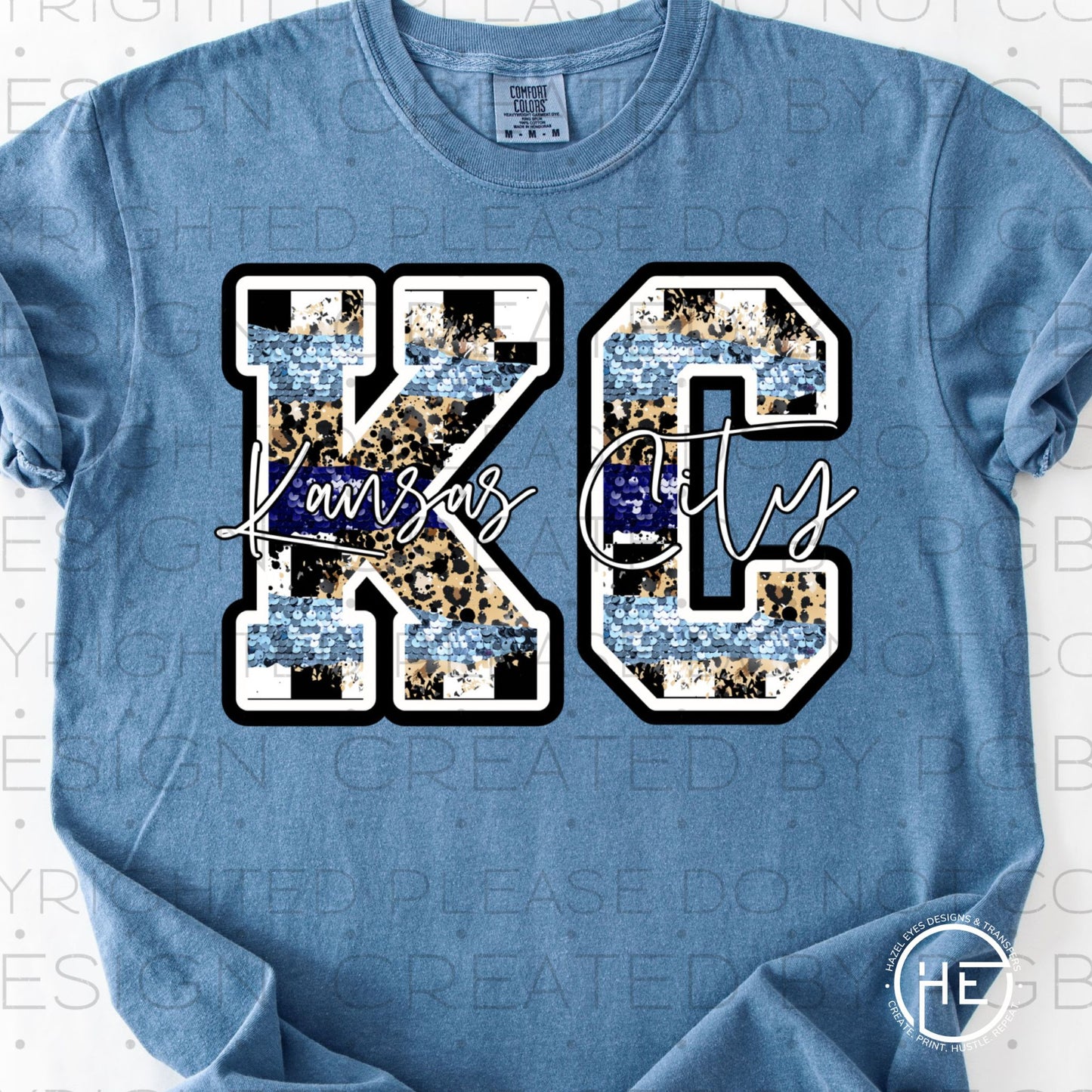 KC Checker, Leopard & Blue Sequins - DTF Transfer