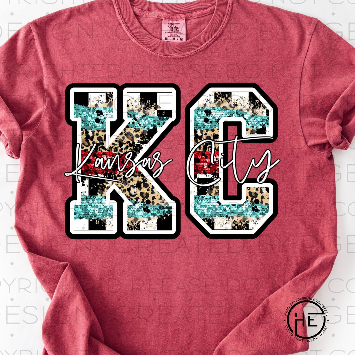 KC Checker, Leopard, Red & Teal Sequins - DTF Transfer