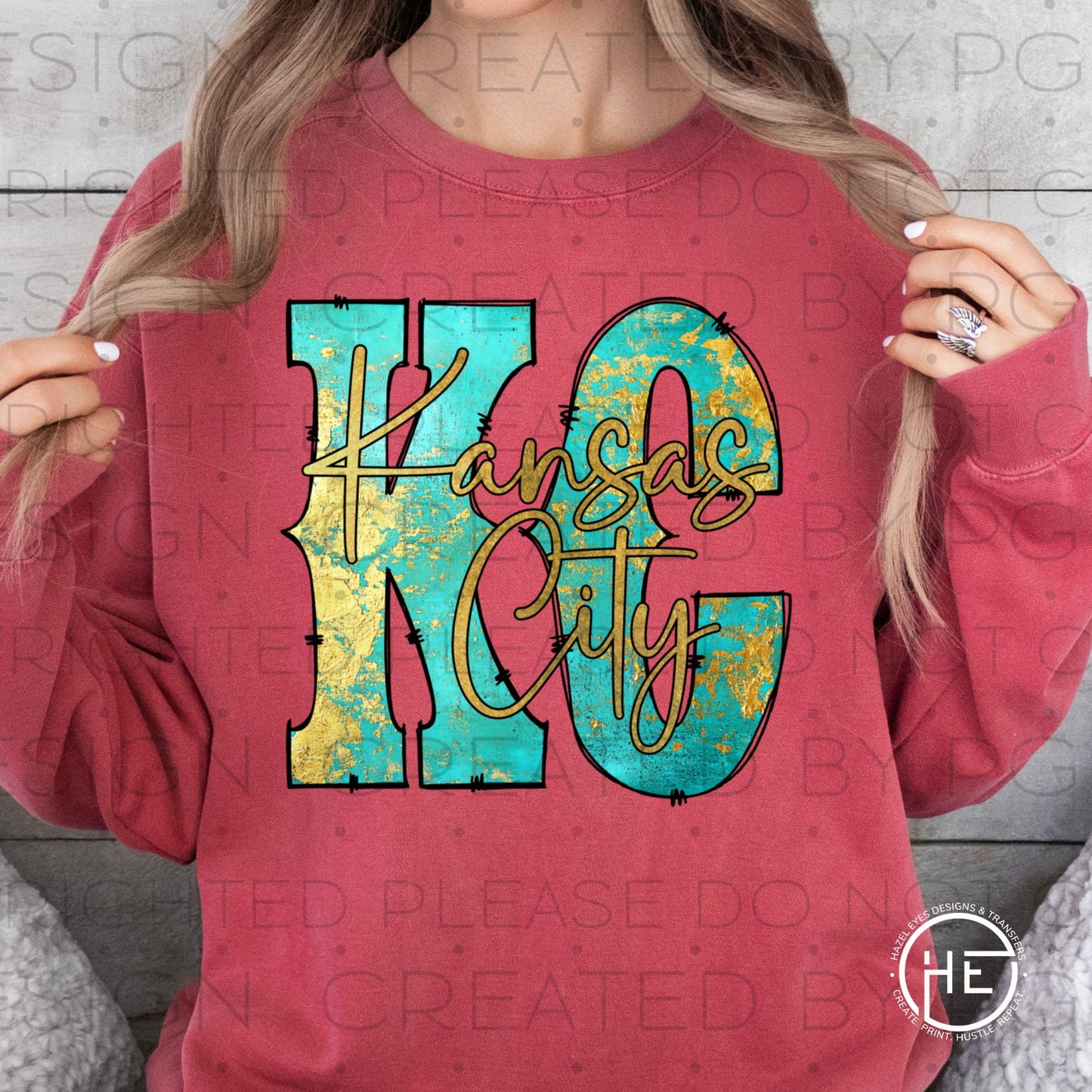 Teal & Gold Foil KC  - DTF Transfer