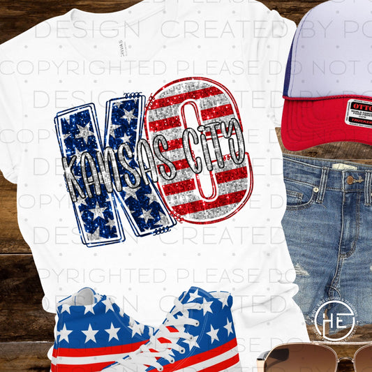 KC Red, White & Blue Sequin - DTF Transfer